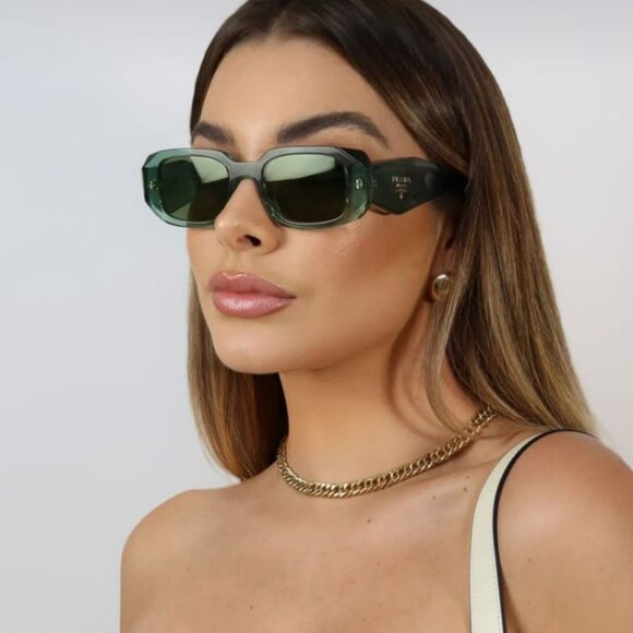 Prada PR17WS 11R10E  BRAND NEW Sunglasses Transparent Sage Green Mirror Unisex - Picture 4 of 13